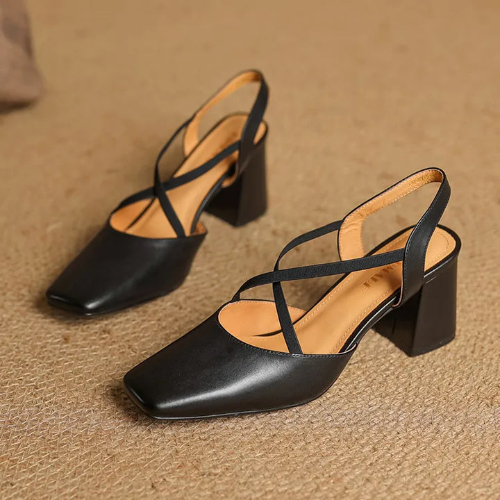 Genuine Leather Heels Stone