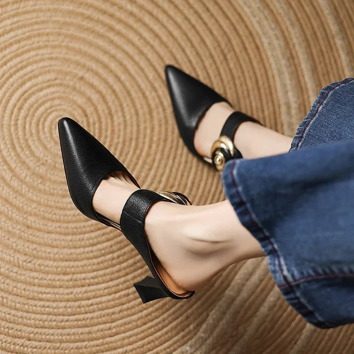 Genuine Leather Heels in Dark Red Colour