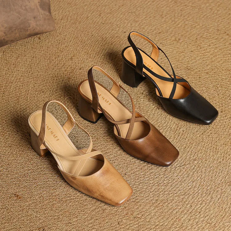 Genuine Leather Heels Stone