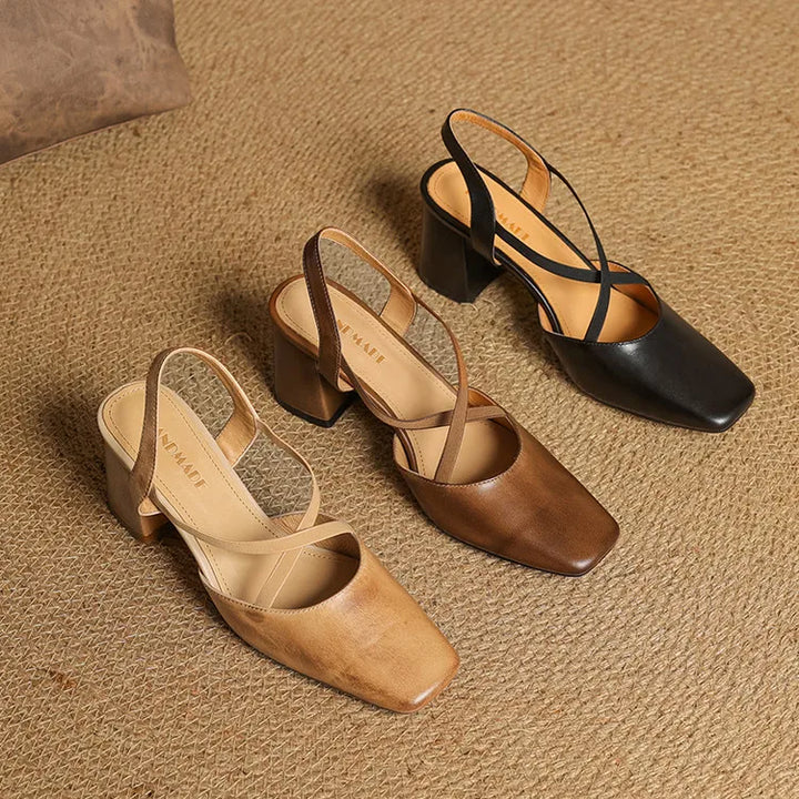Genuine Leather Heels Stone