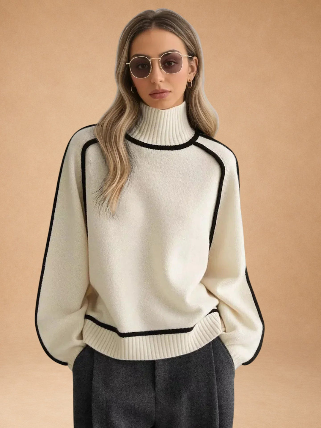 Vasiliki - Elegant Plain Sweater with High Neck