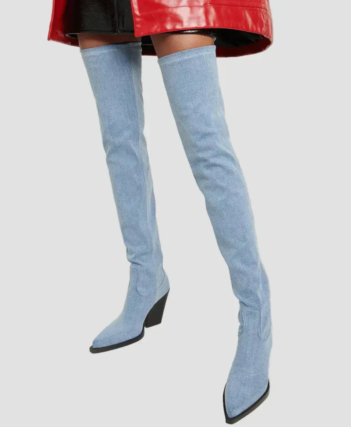 Ioanna - Knee-High Heeled Boots with Leather Look