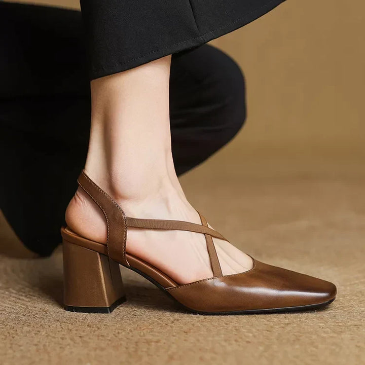 Genuine Leather Heels Stone