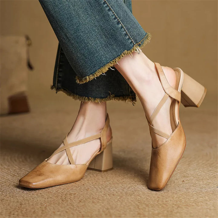Genuine Leather Heels Stone