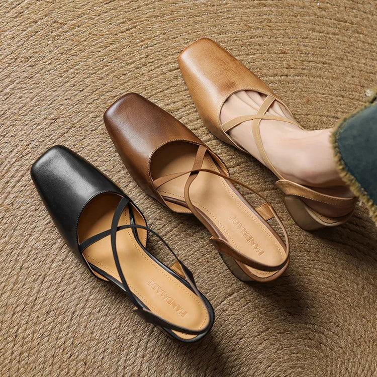Genuine Leather Heels Stone