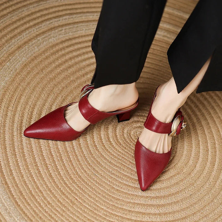 Genuine Leather Heels in Dark Red Colour