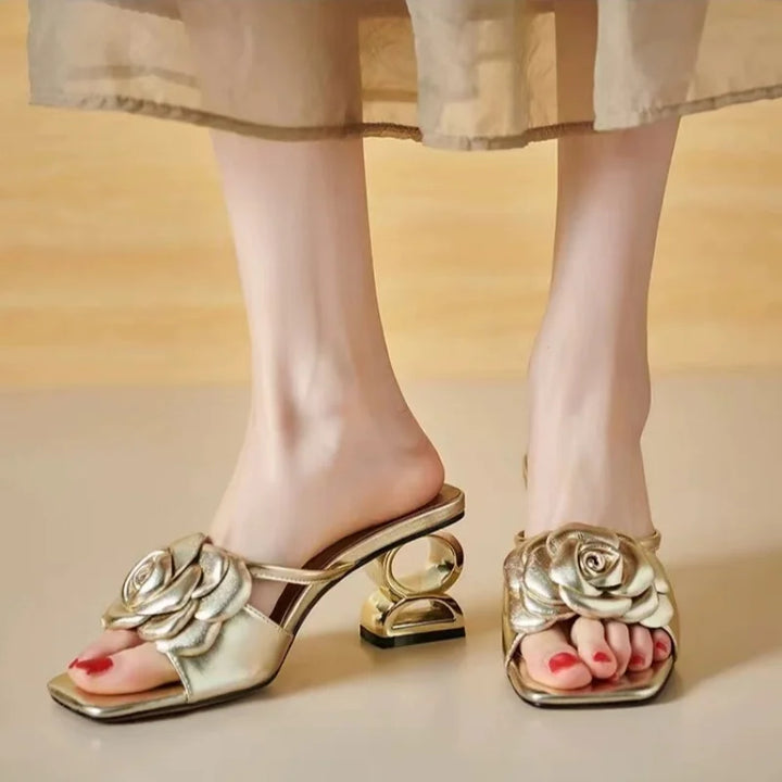 Heeled Sandals with Rosette