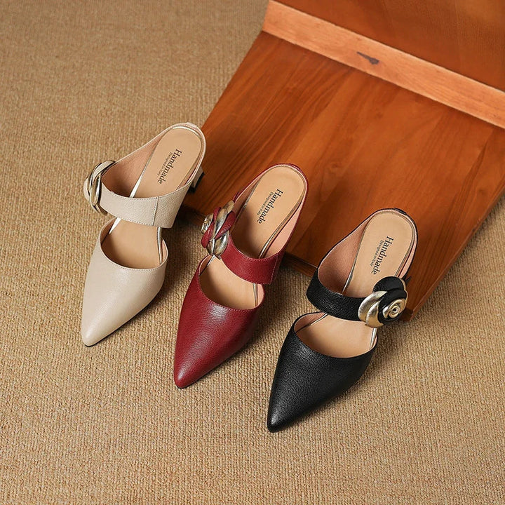 Genuine Leather Heels in Dark Red Colour