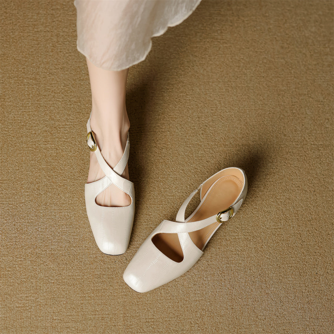 Authentic Leather Heels with Crossed Straps