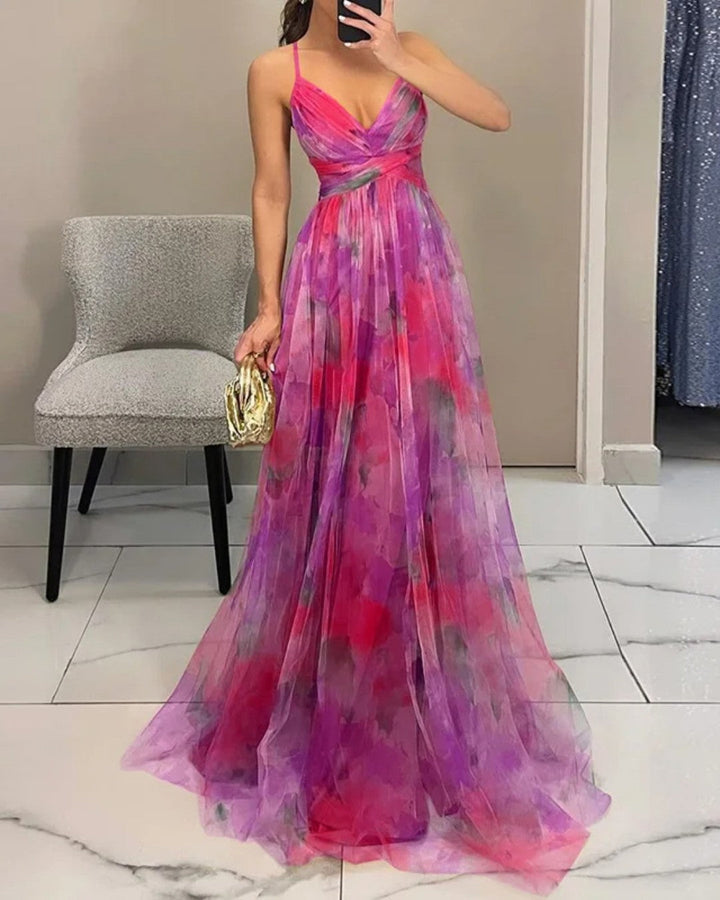 Adelina | Watercolor Chiffon Maxi Dress