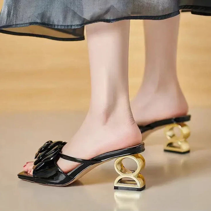 Heeled Sandals with Rosette