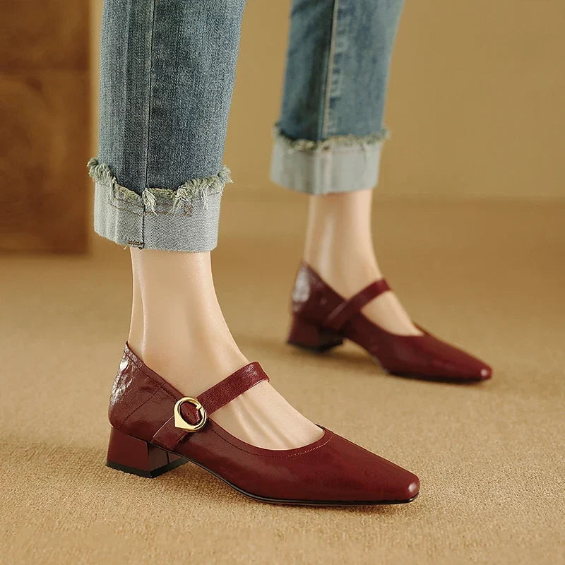 Genuine Leather Heels in Merlot Colour