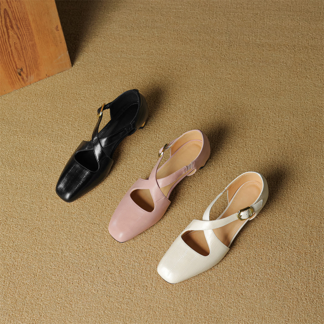 Authentic Leather Heels with Crossed Straps