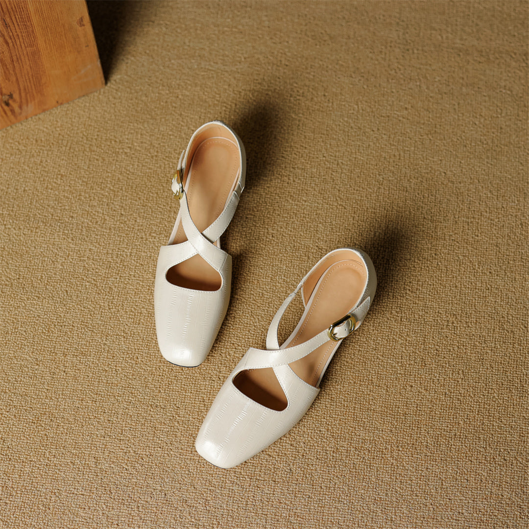Authentic Leather Heels with Crossed Straps