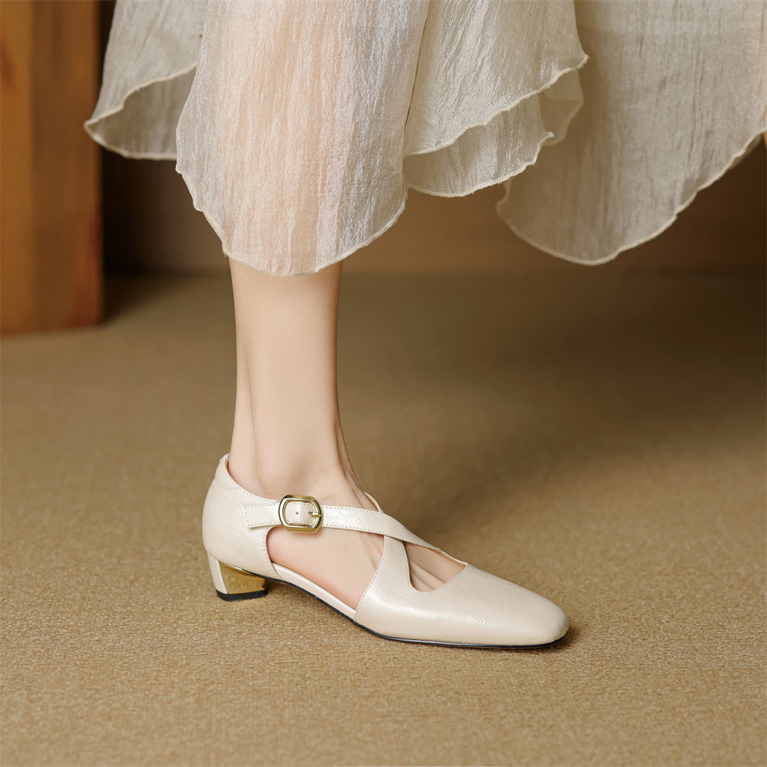 Cavra Genuine Leather Cross-Strap Heels