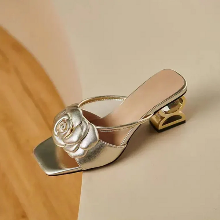 Heeled Sandals with Rosette