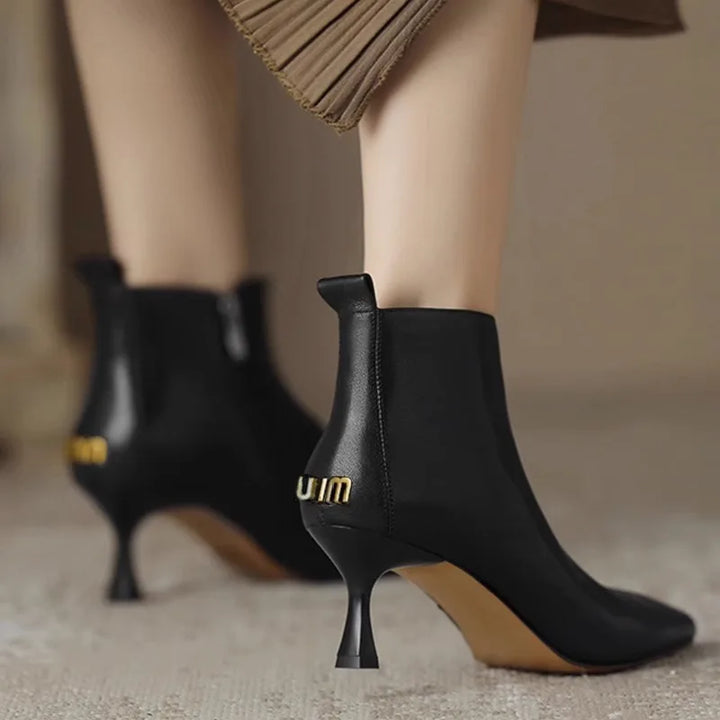 Shiny Ankle Boots with Cat Design