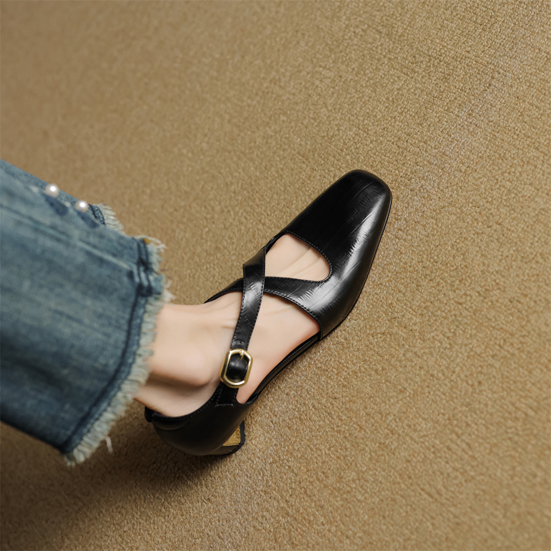 Cavra Genuine Leather Cross-Strap Heels