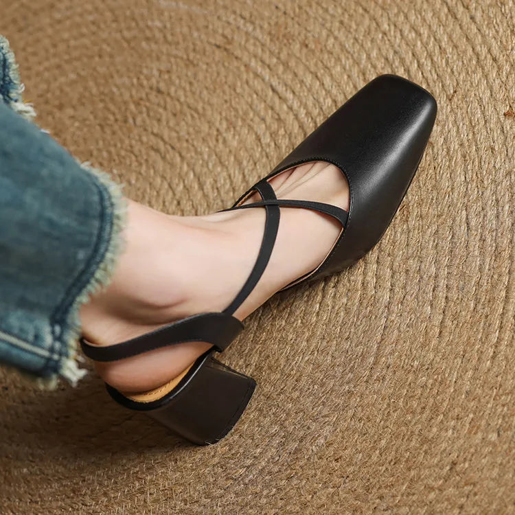 Genuine Leather Heels Stone
