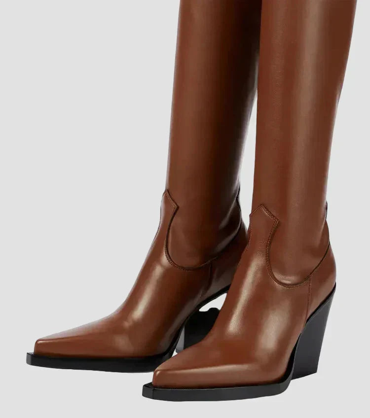 Ioanna - Knee-High Heeled Boots with Leather Look