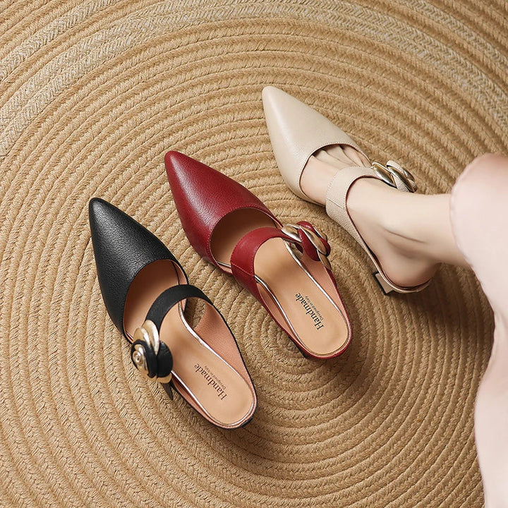 Genuine Leather Heels in Dark Red Colour