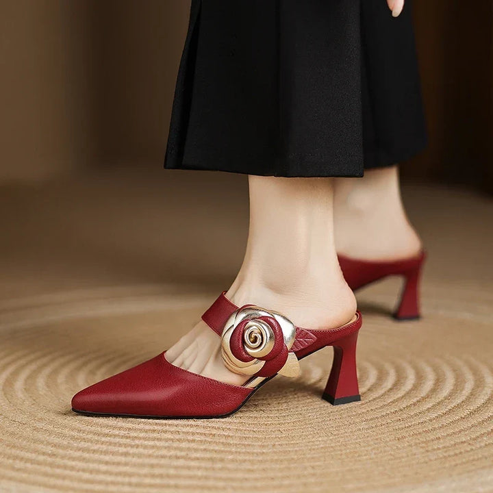 Genuine Leather Heels in Dark Red Colour