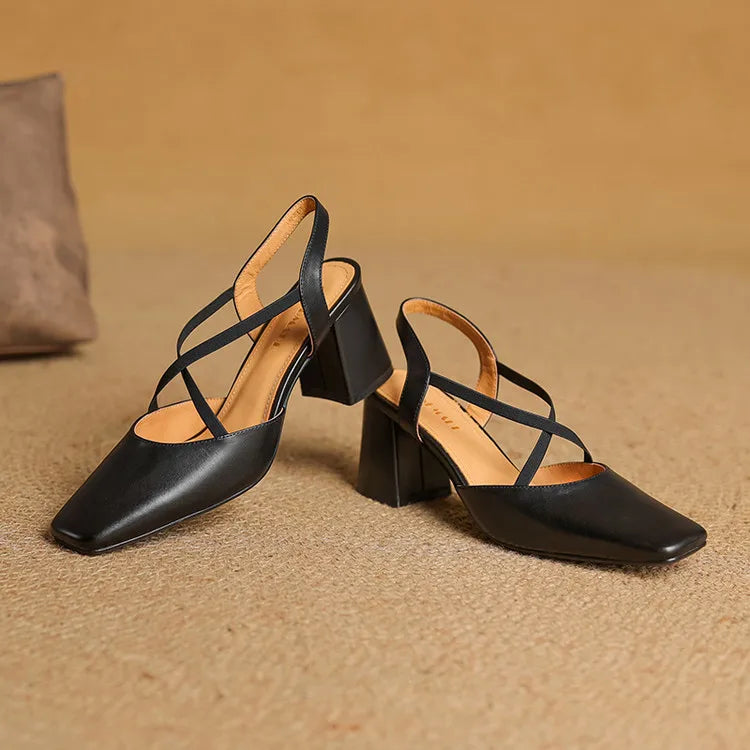 Genuine Leather Heels Stone