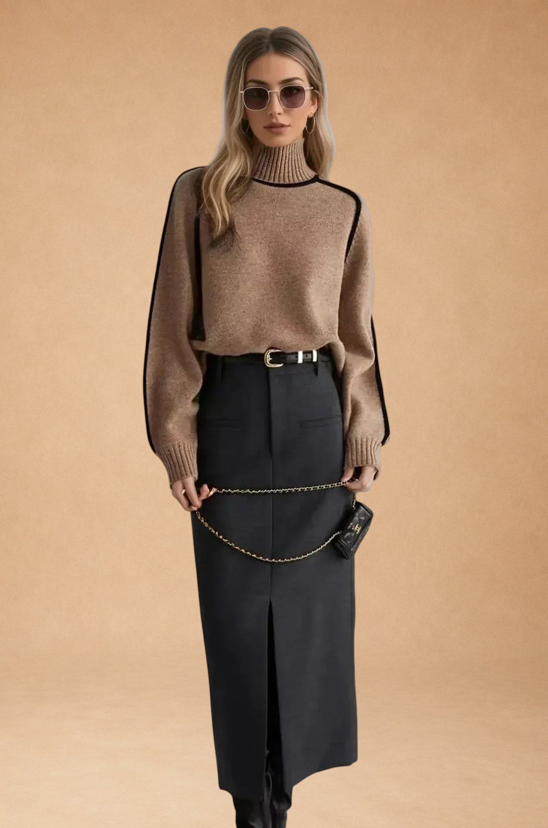 Vasiliki - Elegant Plain Sweater with High Neck