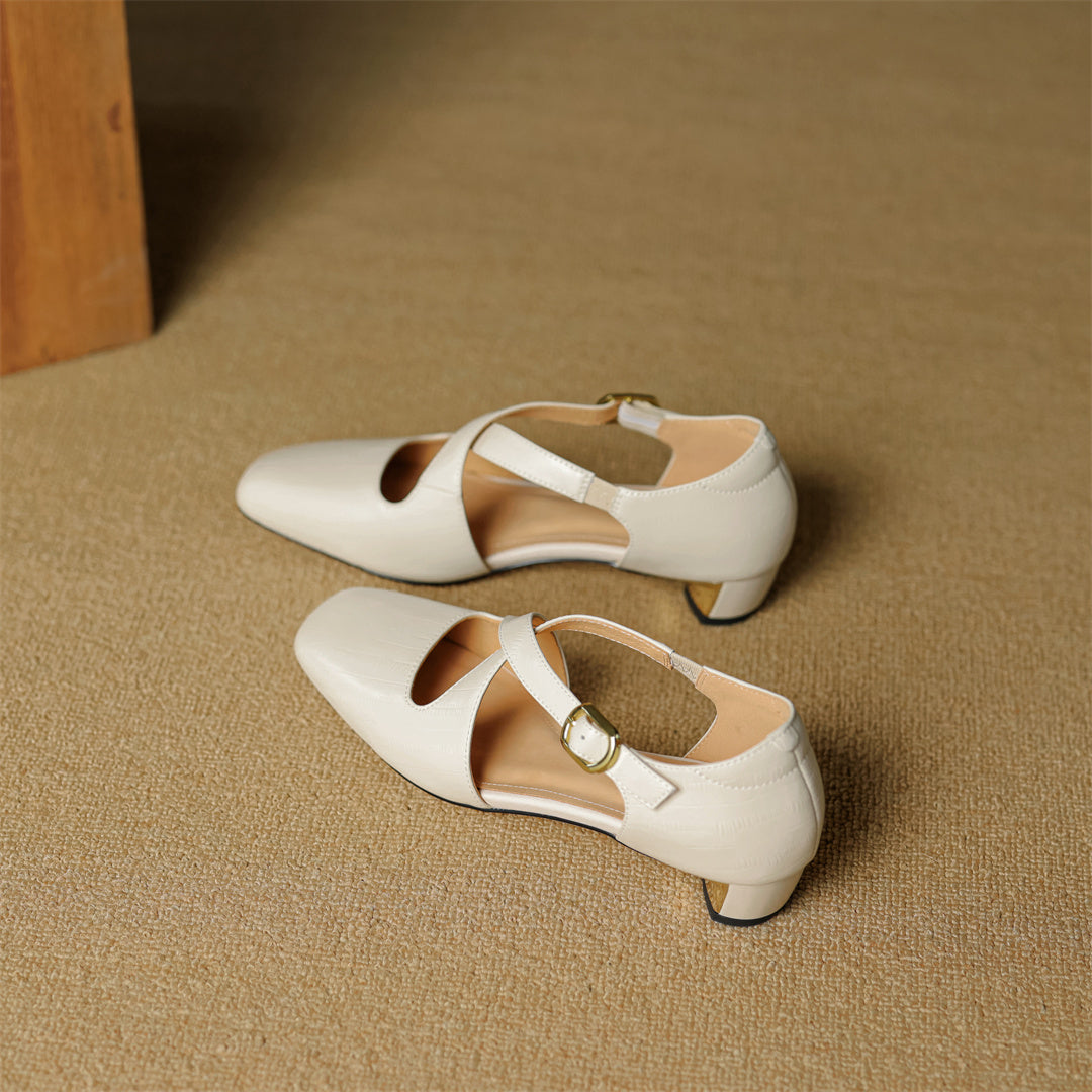 Authentic Leather Heels with Crossed Straps