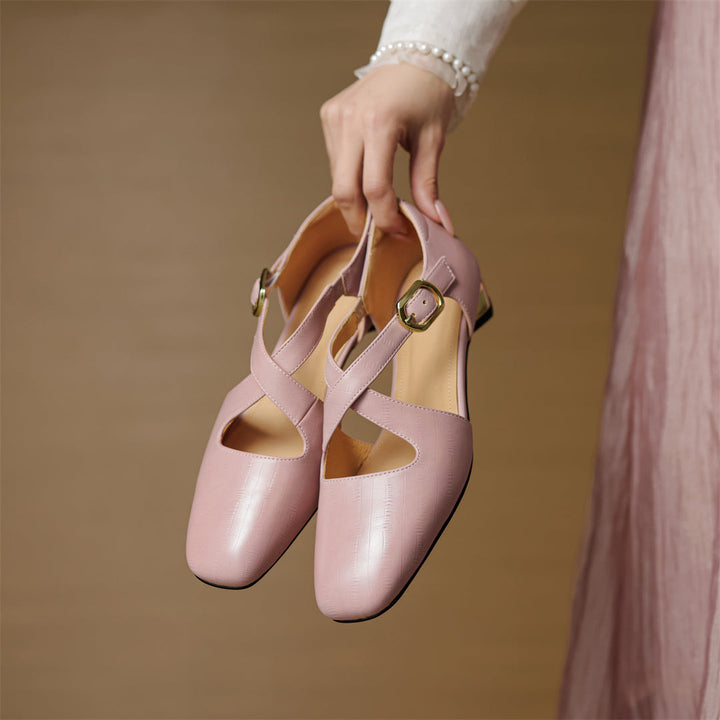 Authentic Leather Heels with Crossed Straps