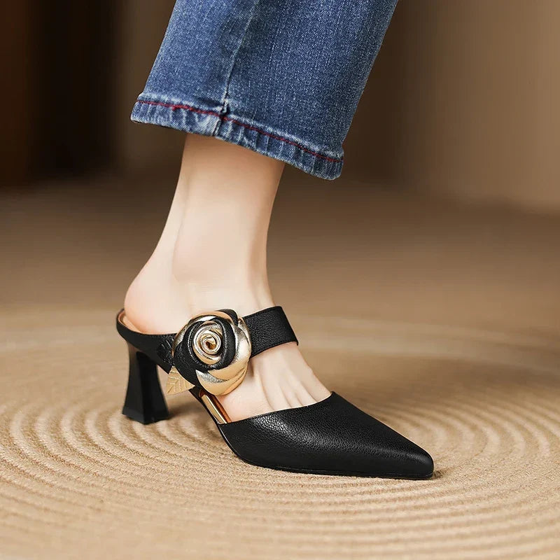 Genuine Leather Heels in Dark Red Colour