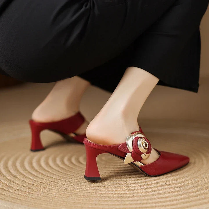 Genuine Leather Heels in Dark Red Colour