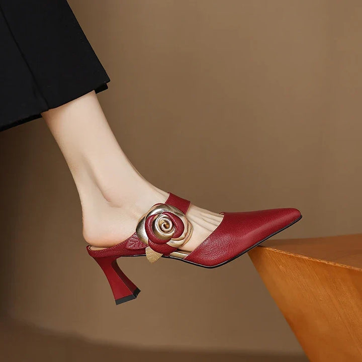 Genuine Leather Heels in Dark Red Colour