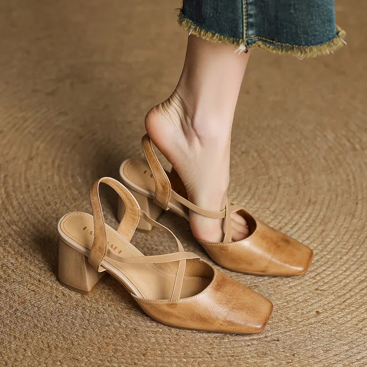 Genuine Leather Heels Stone