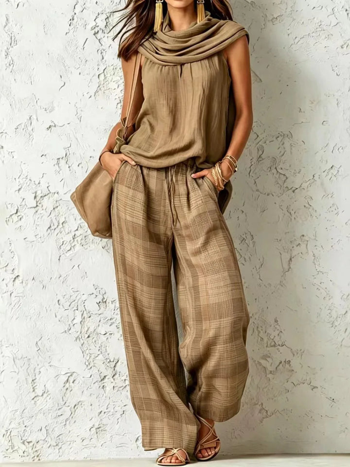 Relaxed Two-Piece Ensemble Featuring a Loose-Fitting Top and Wide-Leg Trousers