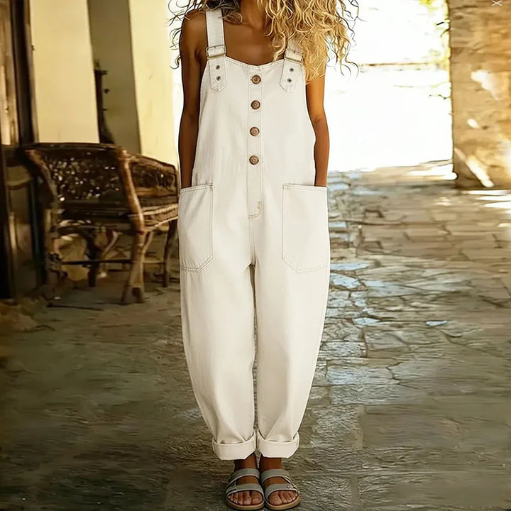 Ana - Retro Cotton Jumpsuit with Denim Aesthetic