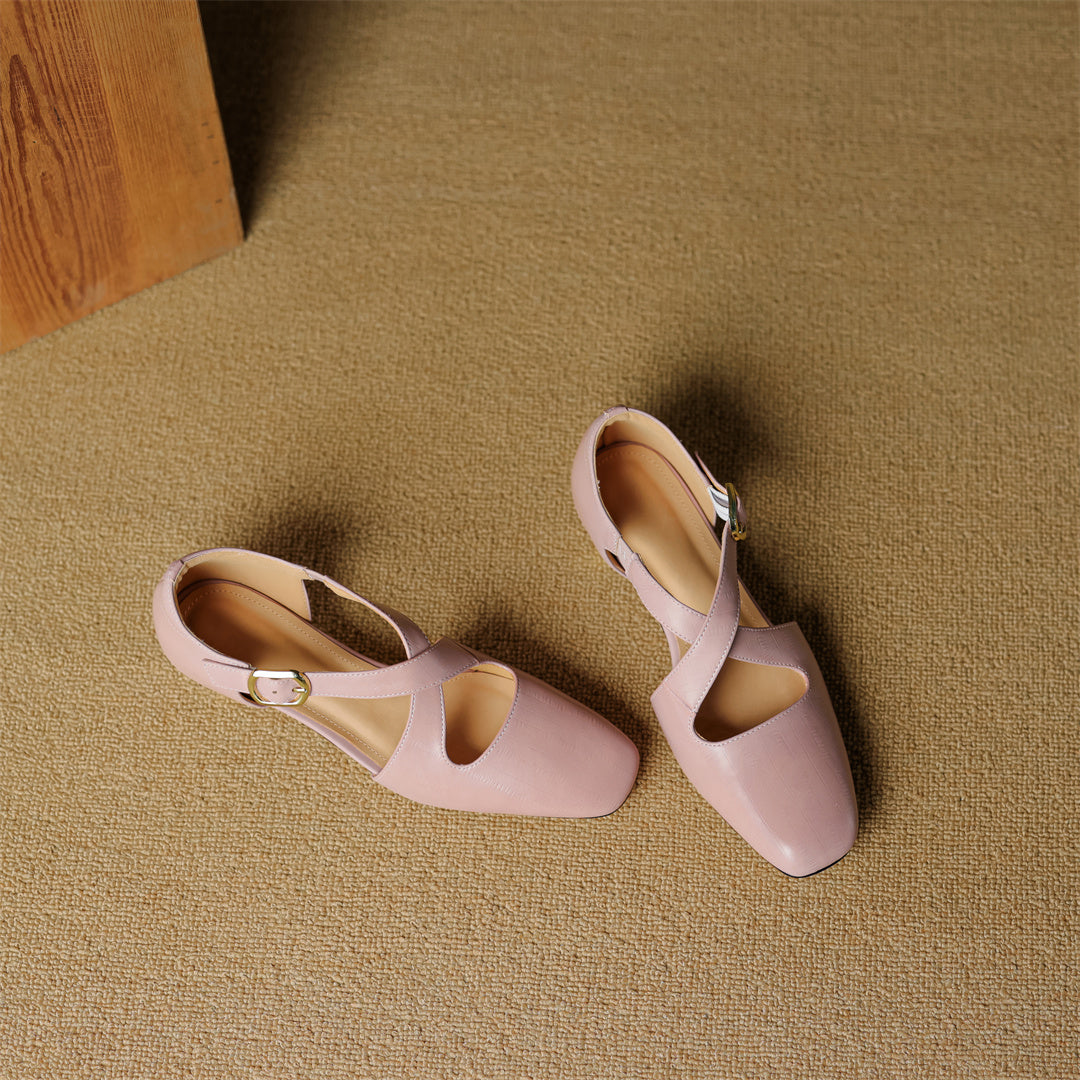 Authentic Leather Heels with Crossed Straps