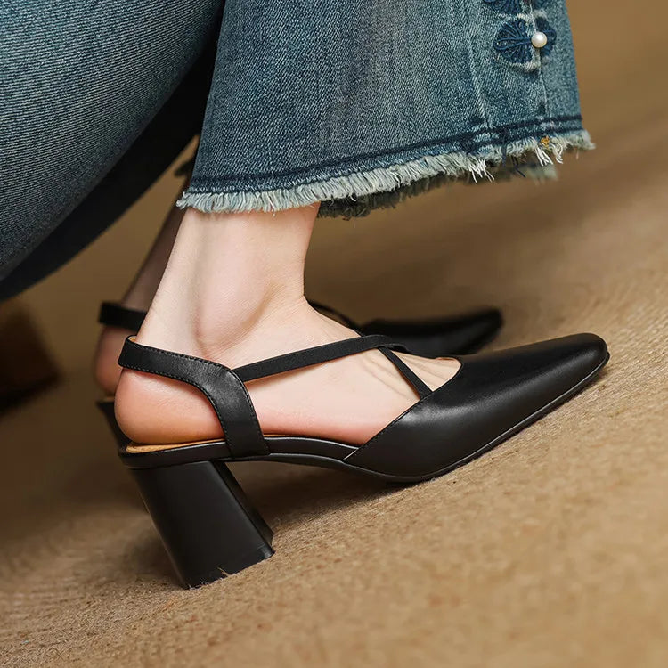 Genuine Leather Heels Stone