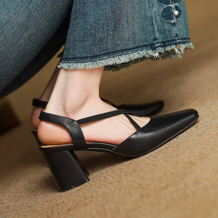 Genuine Leather Heels Stone