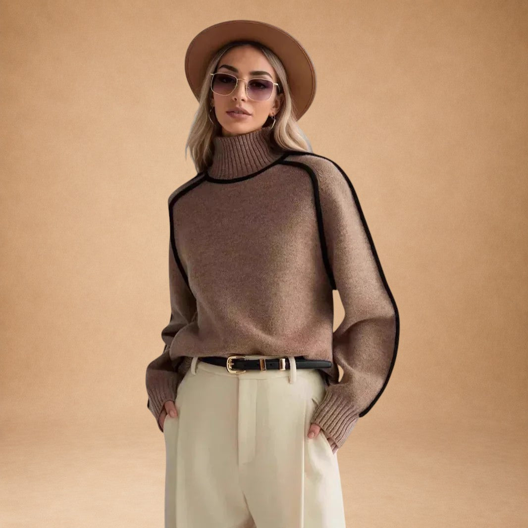 Vasiliki - Elegant Plain Sweater with High Neck