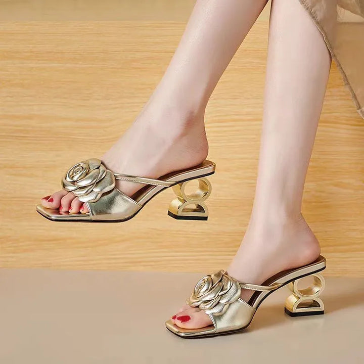 Heeled Sandals with Rosette