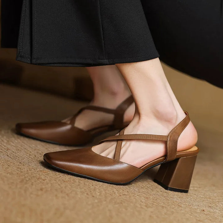 Genuine Leather Heels Stone