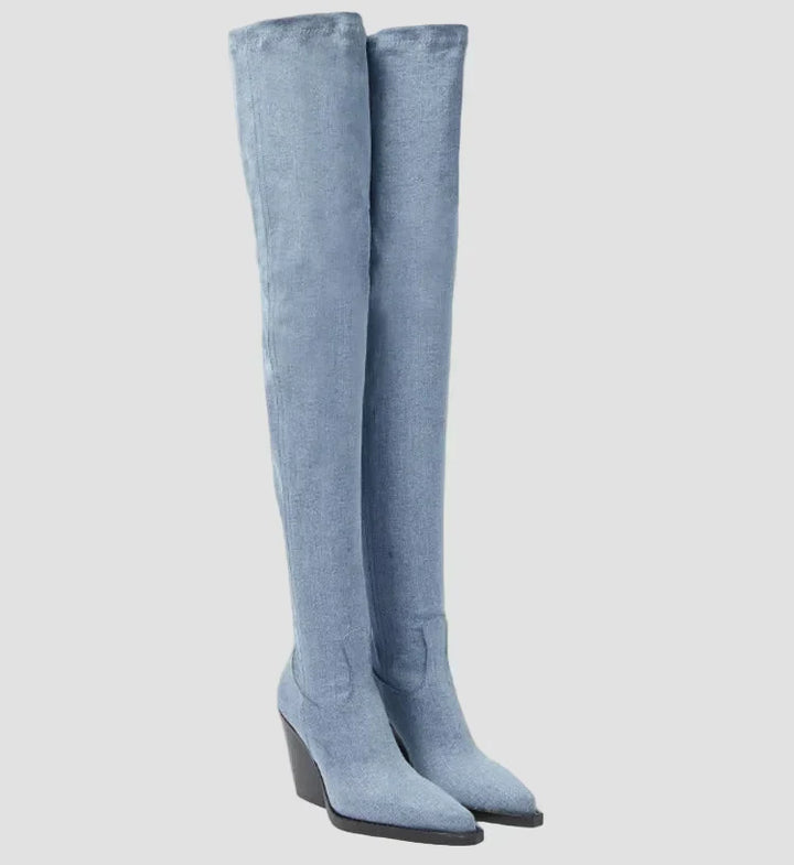 Ioanna - Knee-High Heeled Boots with Leather Look