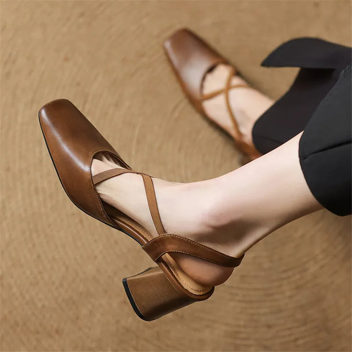 Genuine Leather Heels Stone