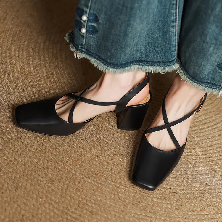 Genuine Leather Heels Stone
