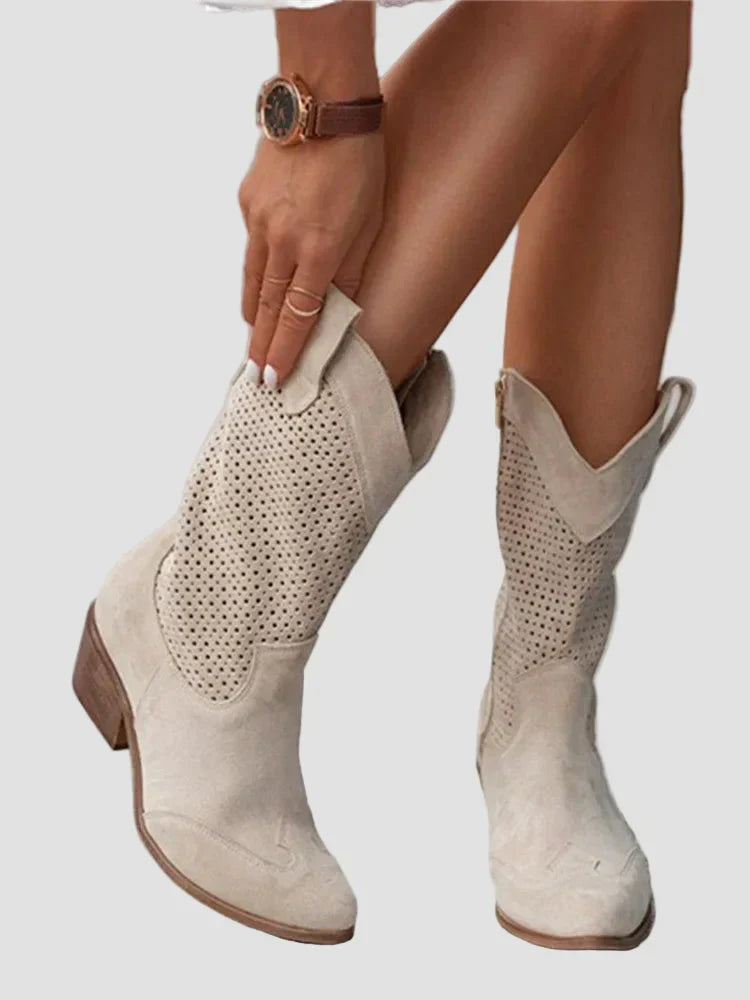 Xenia - Modern Cowboy Boots in Denim with Side Zip