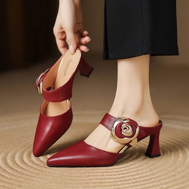 Genuine Leather Heels in Dark Red Colour