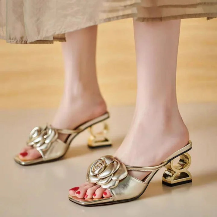 Heeled Sandals with Rosette