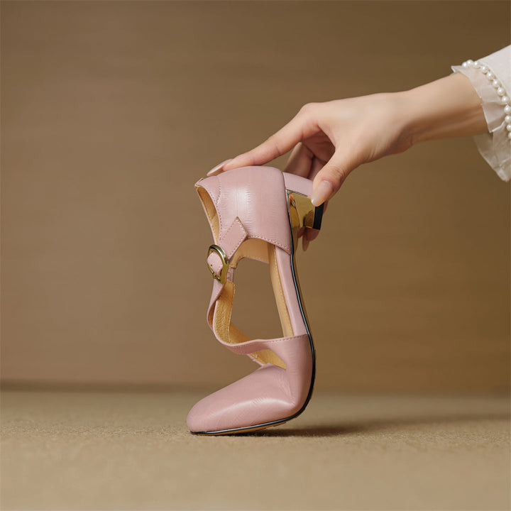 Cavra Genuine Leather Cross-Strap Heels