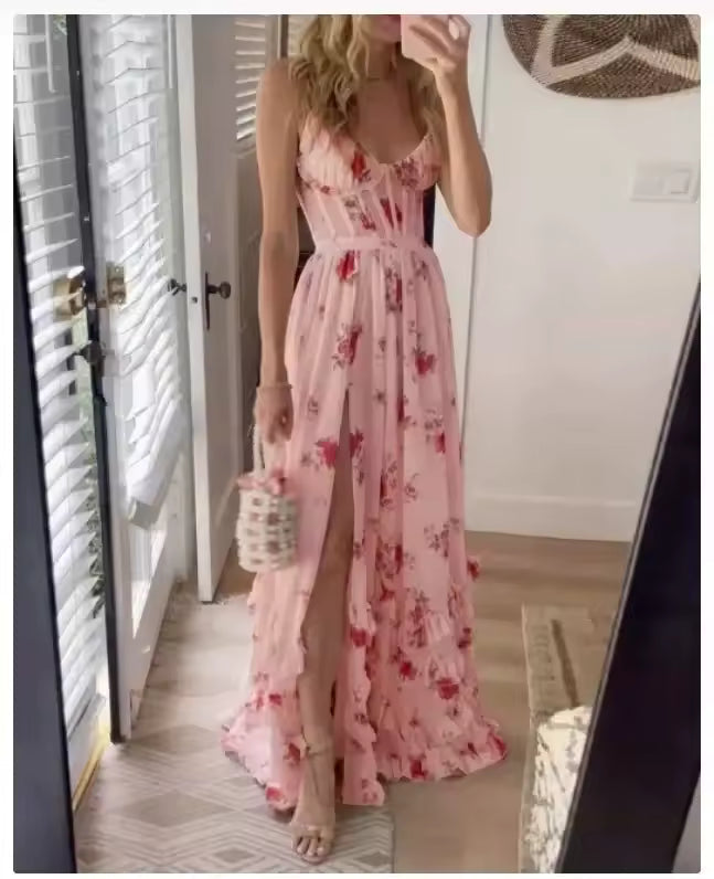 Paola | Romantic Floral Dress with V Neckline
